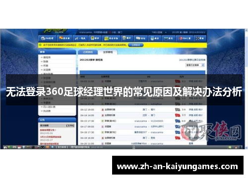 无法登录360足球经理世界的常见原因及解决办法分析