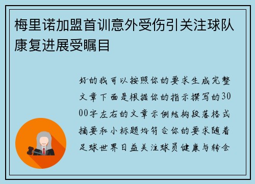 梅里诺加盟首训意外受伤引关注球队康复进展受瞩目 梅里诺加盟首训意外受伤引关注球队康复进展受瞩目